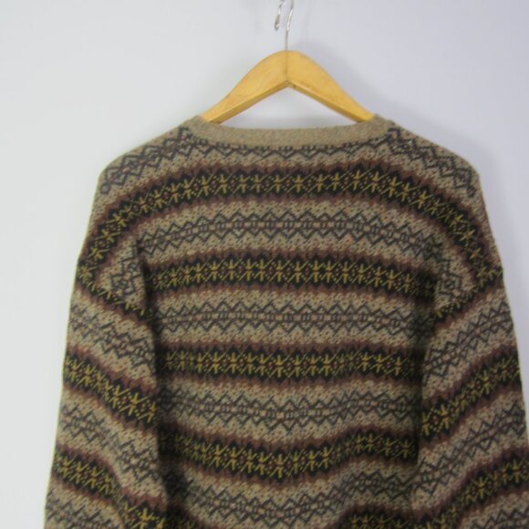 Geoffrey Beene Mens Large Brown Black Lambswool Fair Isle Sweater Crew Neck - Picture 6 of 8